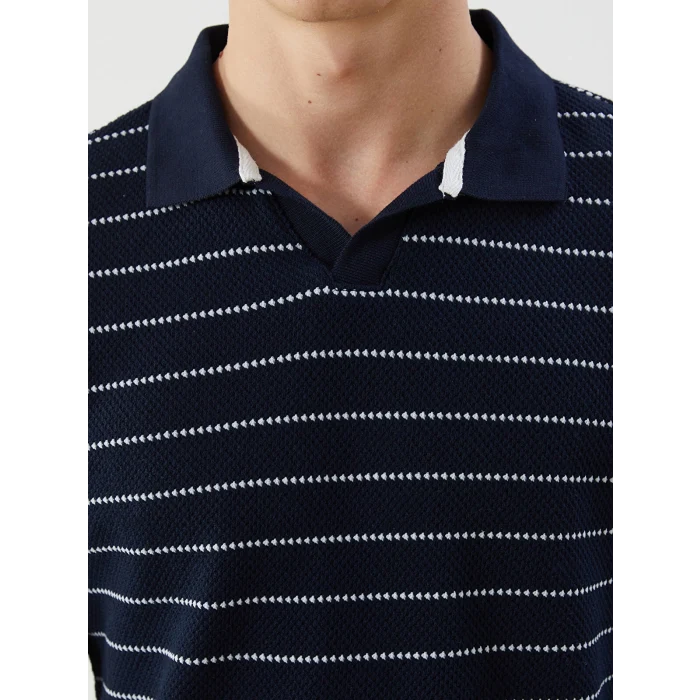 XSIDE Lacivert Polo Yaka Çizgili Erkek Dokulu Tişört