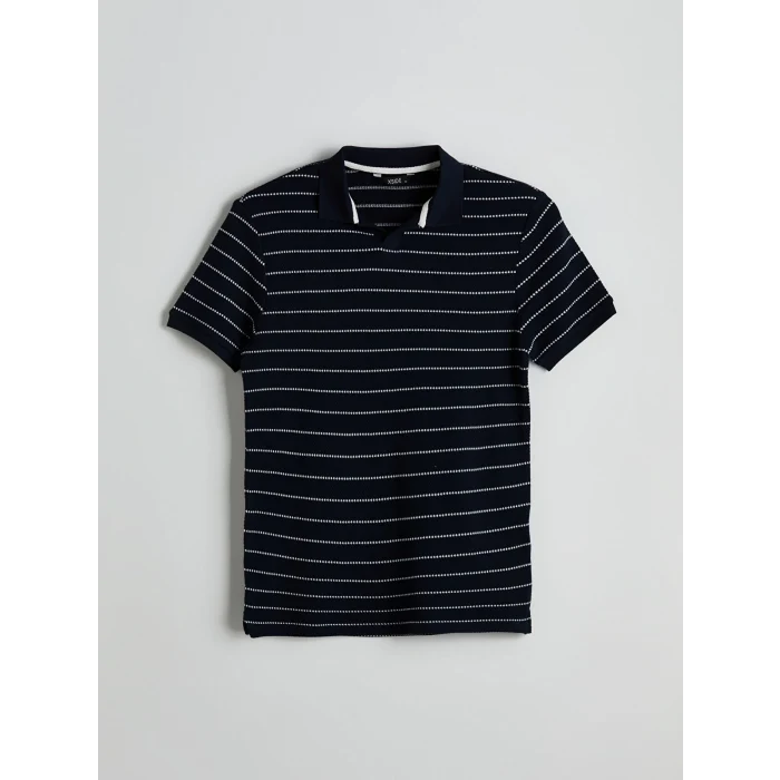 XSIDE Lacivert Polo Yaka Çizgili Erkek Dokulu Tişört