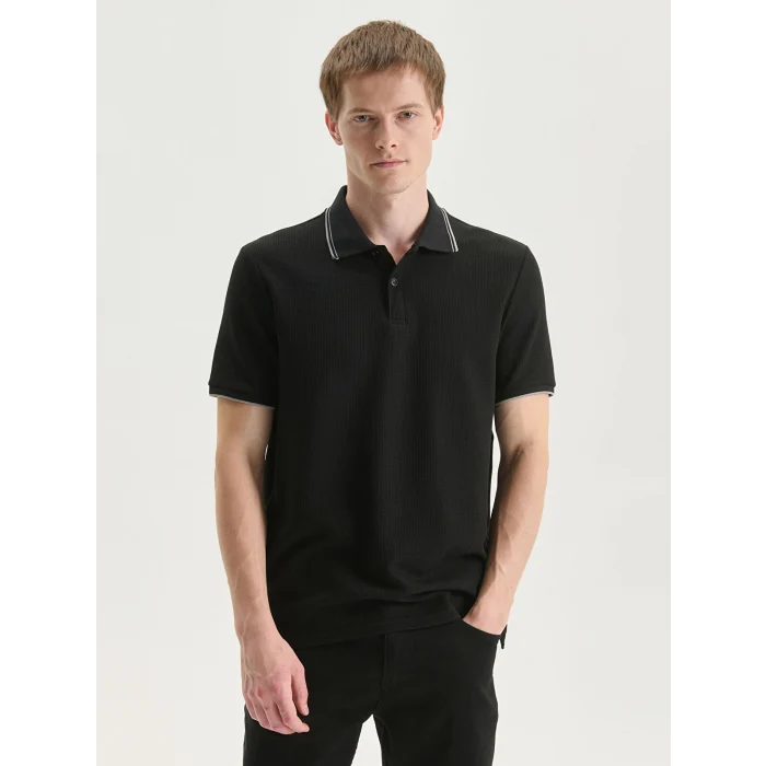 LC WAIKIKI Siyah Polo Yaka Erkek Dokulu Tişört