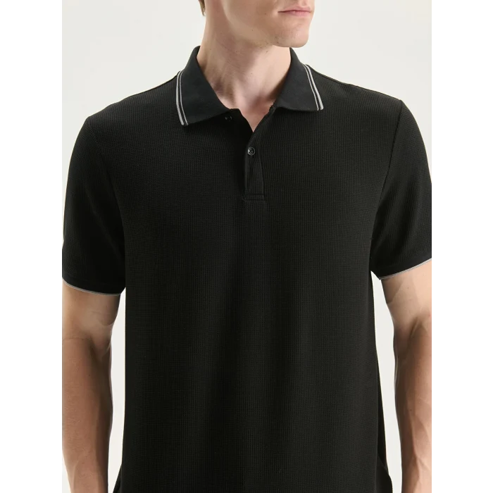 LC WAIKIKI Siyah Polo Yaka Erkek Dokulu Tişört