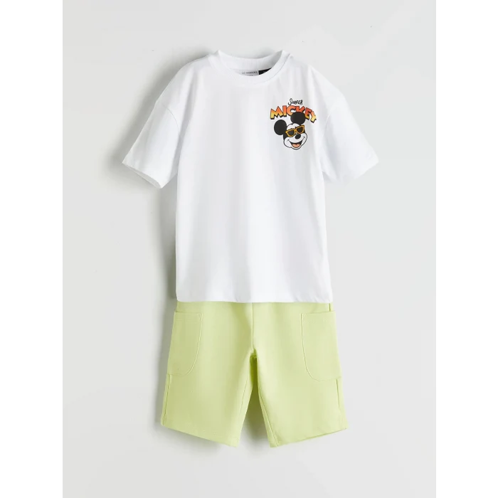 LCW Kids Beyaz Mickey Mouse Baskılı Erkek Çocuk Tişört ve Şort 2li