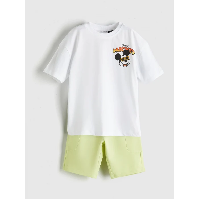 LCW Kids Beyaz Mickey Mouse Baskılı Erkek Çocuk Tişört ve Şort 2li