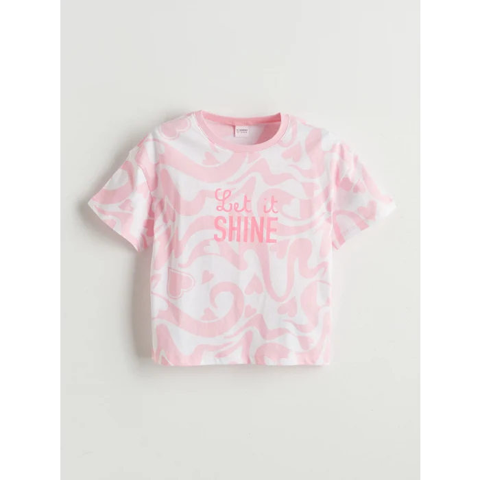 LCW Kids Pembe Bisiklet Yaka Kız Çocuk Şortlu Pijama Takımı