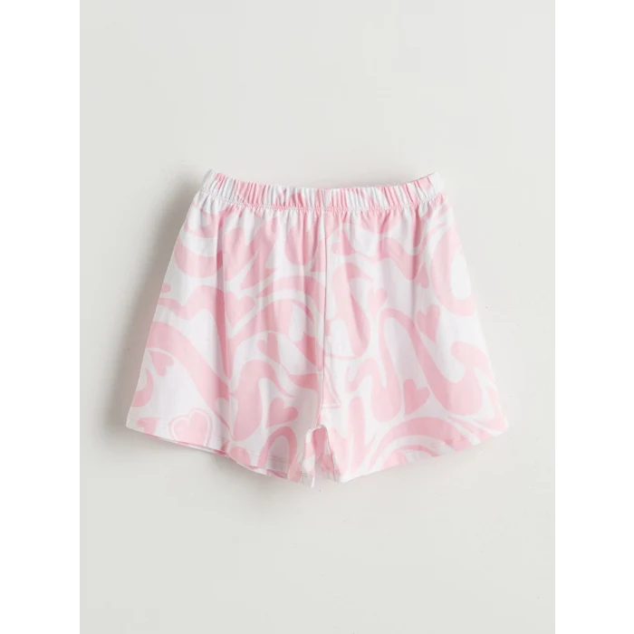 LCW Kids Pembe Bisiklet Yaka Kız Çocuk Şortlu Pijama Takımı