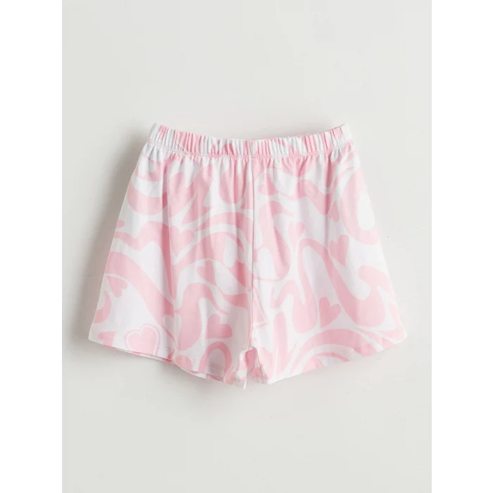 LCW Kids Pembe Bisiklet Yaka Kız Çocuk Şortlu Pijama Takımı