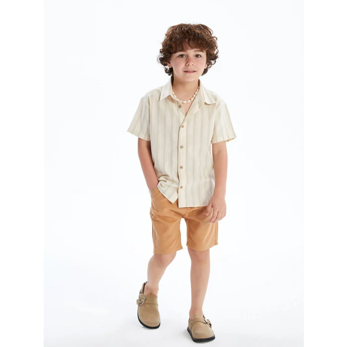 LCW Kids Bej Çizgili Erkek Çocuk Gömlek ve Şort 2li