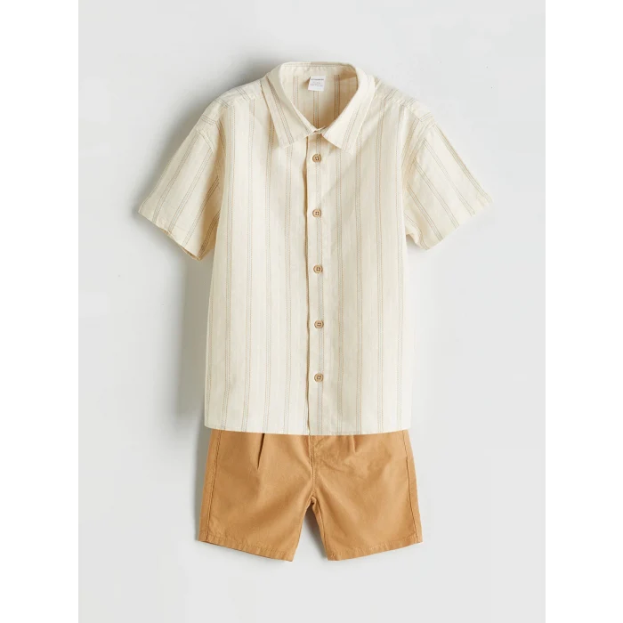 LCW Kids Bej Çizgili Erkek Çocuk Gömlek ve Şort 2li