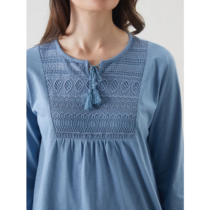 LCW Grace Mavi Bisiklet Yaka Nakışlı Bluz