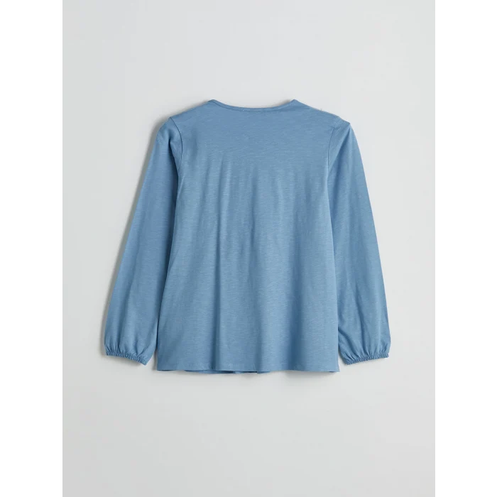 LCW Grace Mavi Bisiklet Yaka Nakışlı Bluz