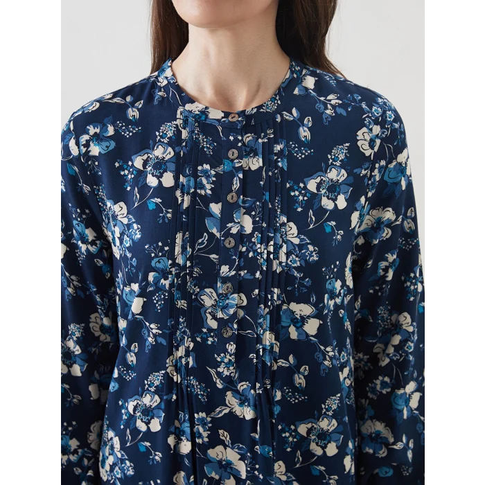 LCW Grace Lacivert Bisiklet Yaka Çiçekli A Kesim Elbise