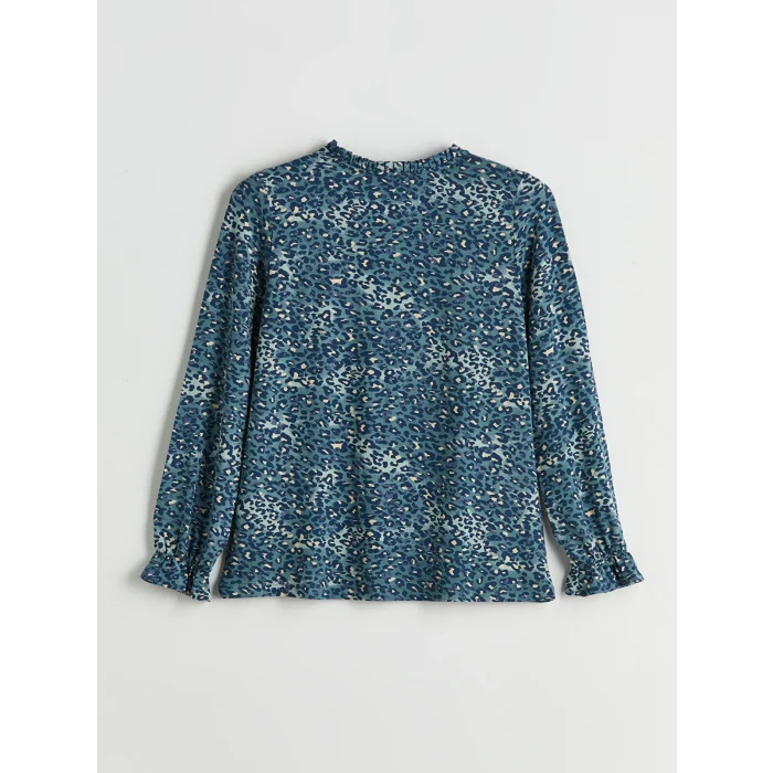 LCW Grace Mavi Bağlamalı Yaka Etnik Desenli Bluz