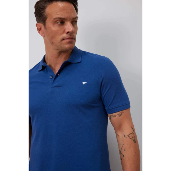 Defacto D7665 Mavi %100 Pamuk Slim Fit Dar Kesim Kısa Kollu Polo Tişört