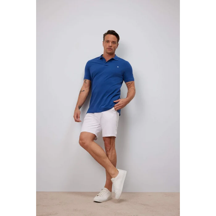 Defacto D7665 Mavi %100 Pamuk Slim Fit Dar Kesim Kısa Kollu Polo Tişört