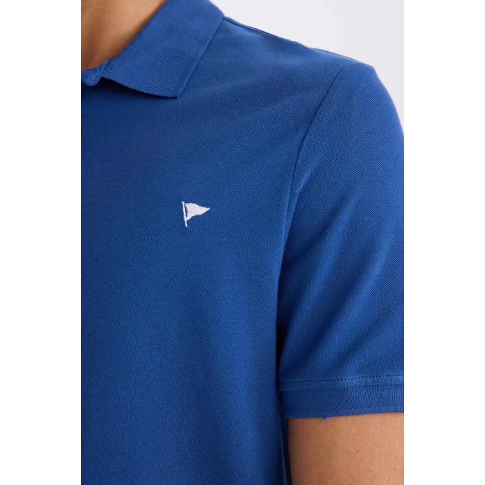 Defacto D7665 Mavi %100 Pamuk Slim Fit Dar Kesim Kısa Kollu Polo Tişört