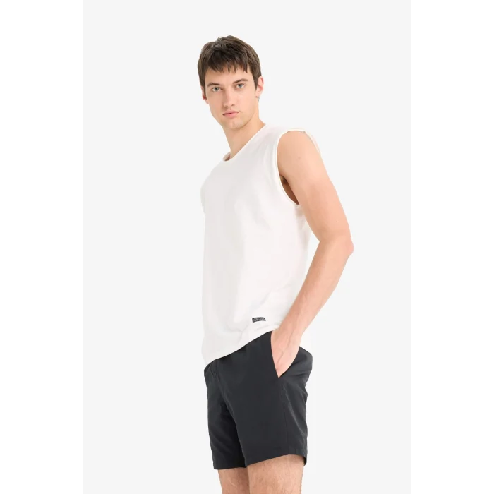 Defacto E4736 Siyah Regular Fit File Astarlı Diz Üstü Deniz Şortu