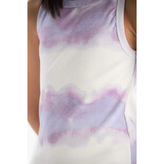 Defacto B4489 Mor Kız Çocuk Batik Desenli Fitilli Kaşkorse Kolsuz Elbise