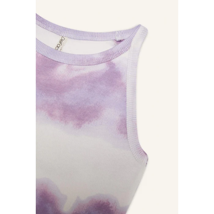 Defacto B4489 Mor Kız Çocuk Batik Desenli Fitilli Kaşkorse Kolsuz Elbise