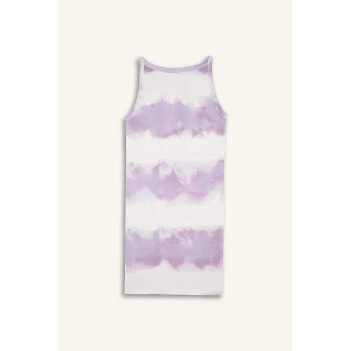 Defacto B4489 Mor Kız Çocuk Batik Desenli Fitilli Kaşkorse Kolsuz Elbise