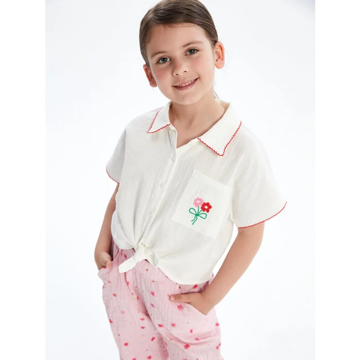 LCW Kids Beyaz Rahat Kalıp Çiçek Nakışlı Kız Çocuk Gömlek