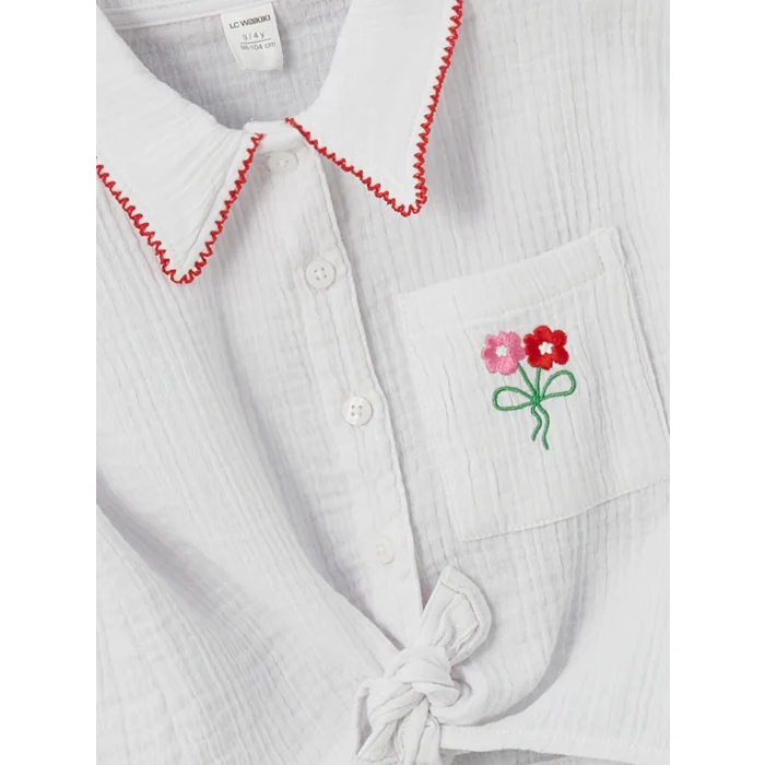 LCW Kids Beyaz Rahat Kalıp Çiçek Nakışlı Kız Çocuk Gömlek