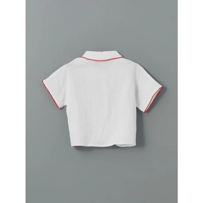 LCW Kids Beyaz Rahat Kalıp Çiçek Nakışlı Kız Çocuk Gömlek