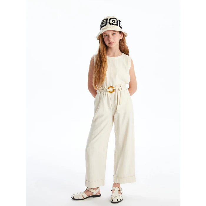 LCW Kids Bej Beli Lastikli Kız Çocuk Pantolon