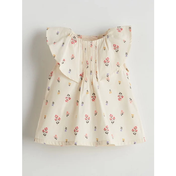 LCW baby Ekru Bisiklet Yaka Çiçekli Kız Bebek Bluz ve Şort 2li