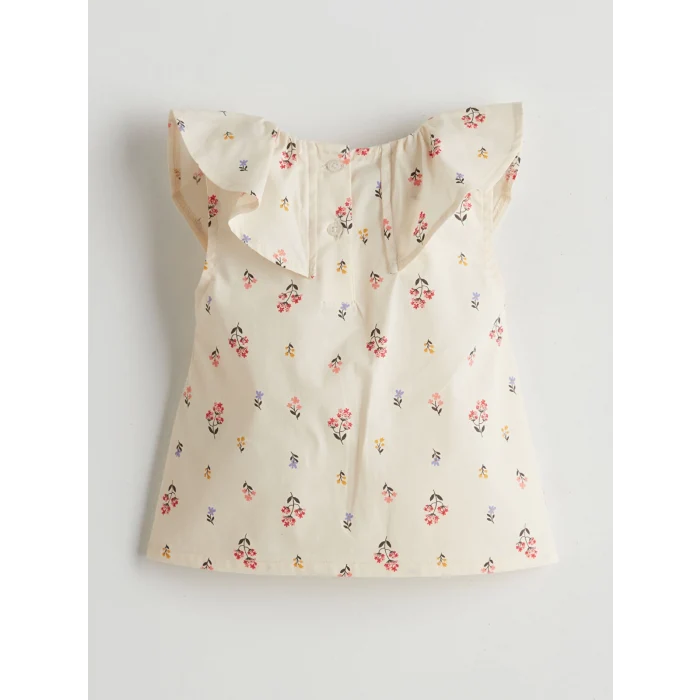LCW baby Ekru Bisiklet Yaka Çiçekli Kız Bebek Bluz ve Şort 2li