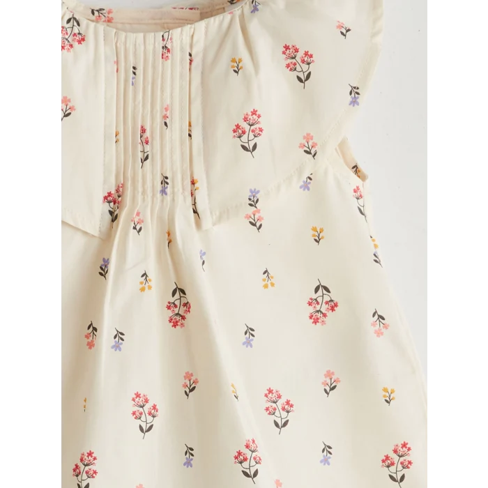 LCW baby Ekru Bisiklet Yaka Çiçekli Kız Bebek Bluz ve Şort 2li