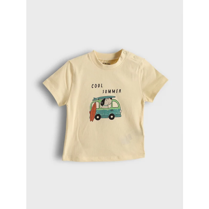 LCW baby Bej Bisiklet Yaka Baskılı Erkek Bebek Tişört ve Şort 2li