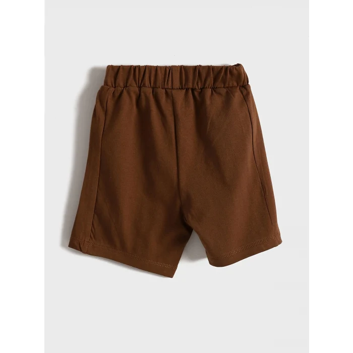 LCW baby Bej Bisiklet Yaka Baskılı Erkek Bebek Tişört ve Şort 2li