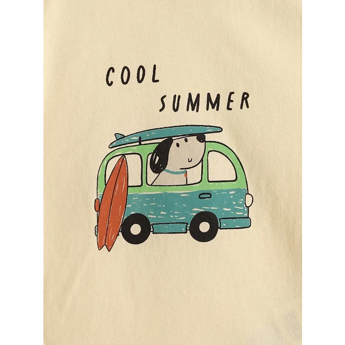 LCW baby Bej Bisiklet Yaka Baskılı Erkek Bebek Tişört ve Şort 2li