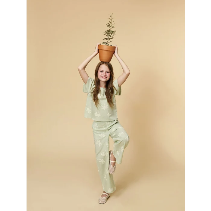 LCW Kids Yeşil Kare Yaka Kız Çocuk Bluz ve Pantolon