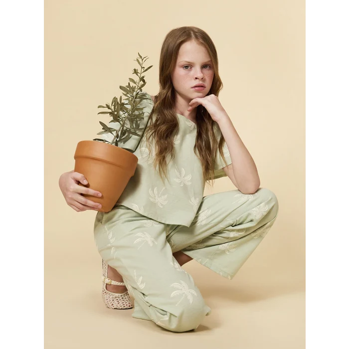 LCW Kids Yeşil Kare Yaka Kız Çocuk Bluz ve Pantolon