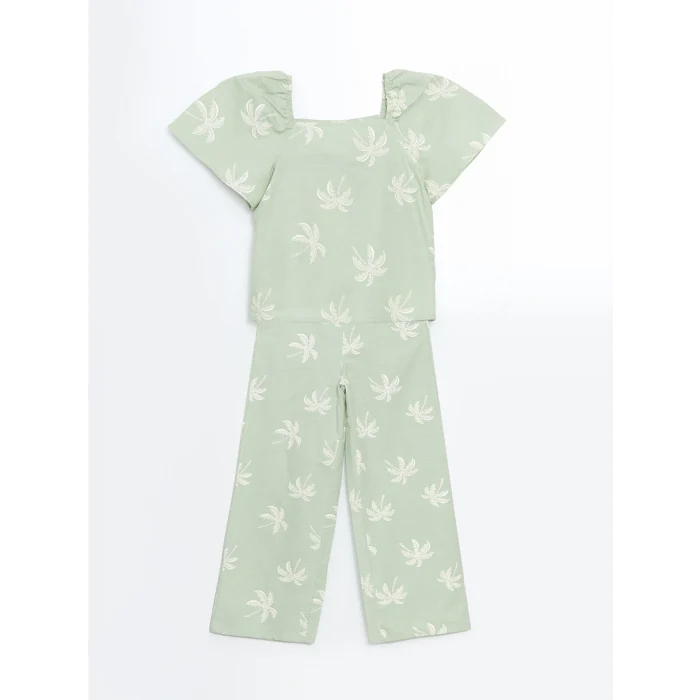 LCW Kids Yeşil Kare Yaka Kız Çocuk Bluz ve Pantolon