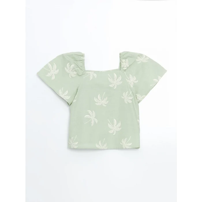 LCW Kids Yeşil Kare Yaka Kız Çocuk Bluz ve Pantolon