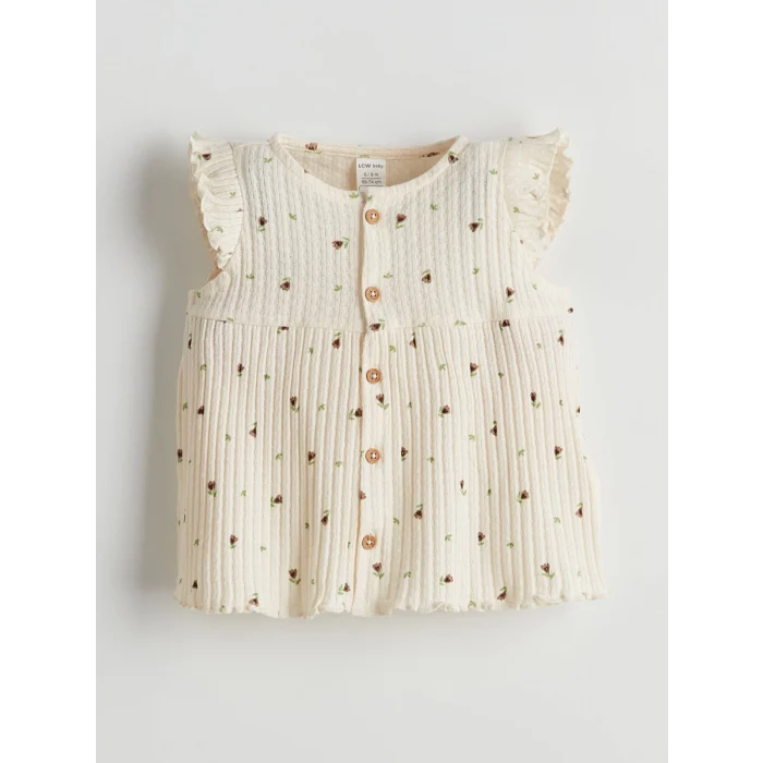 LCW baby Ekru Bisiklet Yaka Çiçekli Kız Bebek Bluz ve Şort 2li