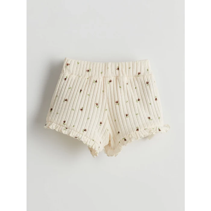 LCW baby Ekru Bisiklet Yaka Çiçekli Kız Bebek Bluz ve Şort 2li