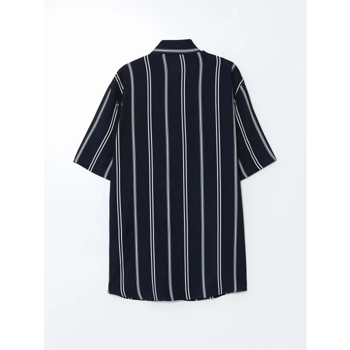 LCW Vision Lacivert Regular Fit Kısa Kollu Çizgili Erkek Gömlek