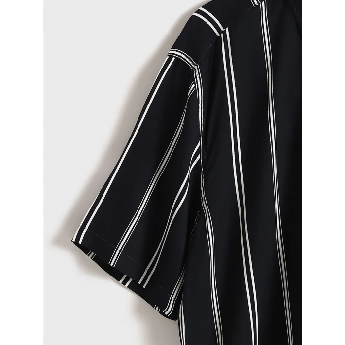 LCW Vision Lacivert Regular Fit Kısa Kollu Çizgili Erkek Gömlek