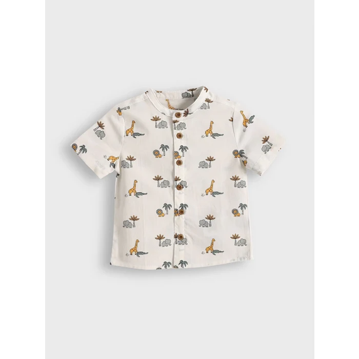 LCW baby Ekru Fil Baskılı Erkek Bebek Gömlek ve Şort 2li