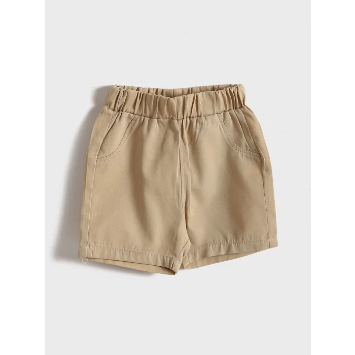 LCW baby Ekru Fil Baskılı Erkek Bebek Gömlek ve Şort 2li