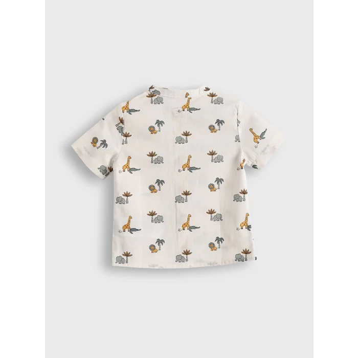 LCW baby Ekru Fil Baskılı Erkek Bebek Gömlek ve Şort 2li