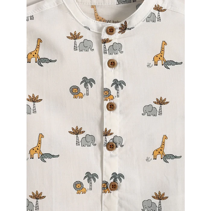 LCW baby Ekru Fil Baskılı Erkek Bebek Gömlek ve Şort 2li