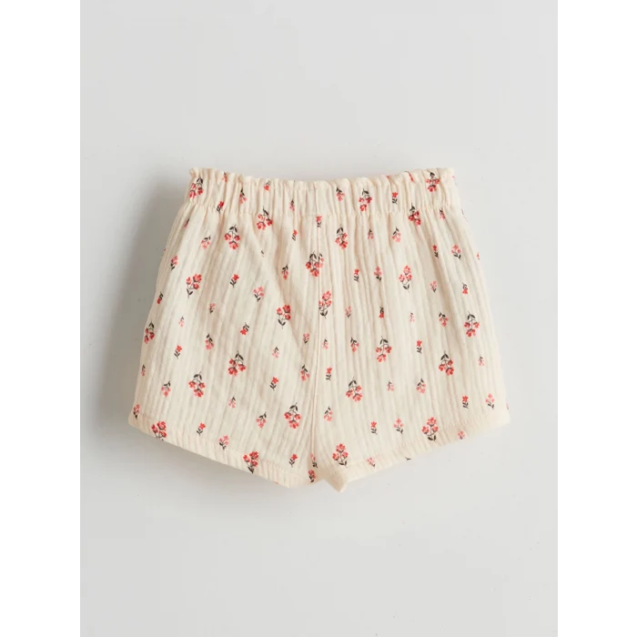 LCW baby Ekru Bisiklet Yaka Çiçekli Kız Bebek Bluz ve Şort 2li