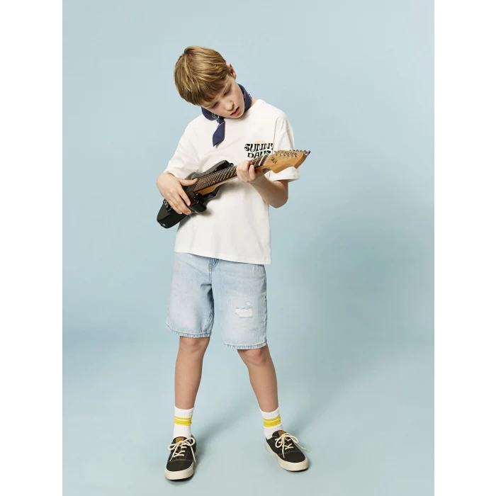 LCW Kids Indigo Beli Ayarlanabilir Lastikli Erkek Çocuk Jean Şort