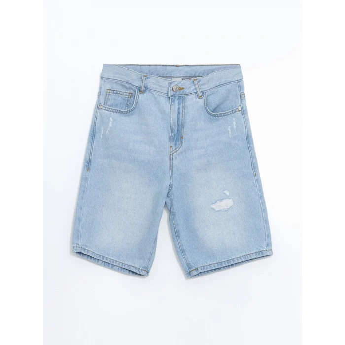 LCW Kids Indigo Beli Ayarlanabilir Lastikli Erkek Çocuk Jean Şort