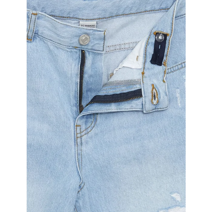 LCW Kids Indigo Beli Ayarlanabilir Lastikli Erkek Çocuk Jean Şort