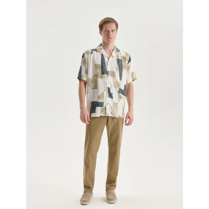 LCW Vision Bej Regular Fit Kısa Kollu Desenli Erkek Gömlek