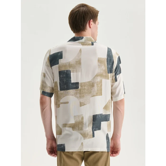 LCW Vision Bej Regular Fit Kısa Kollu Desenli Erkek Gömlek